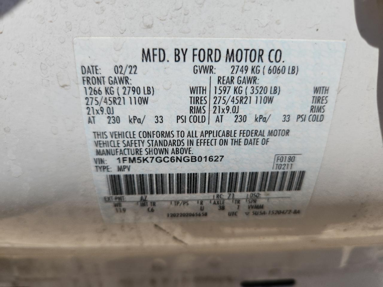 2022 Ford Explorer St VIN: 1FM5K7GC6NGB01627 Lot: 64577565