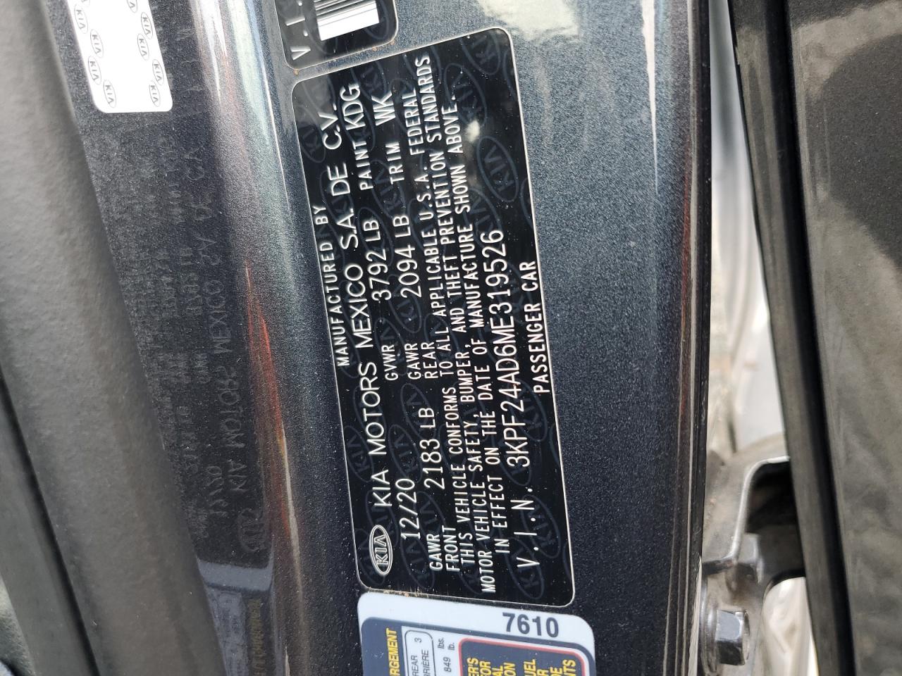 2021 Kia Forte Fe VIN: 3KPF24AD6ME319526 Lot: 64245245