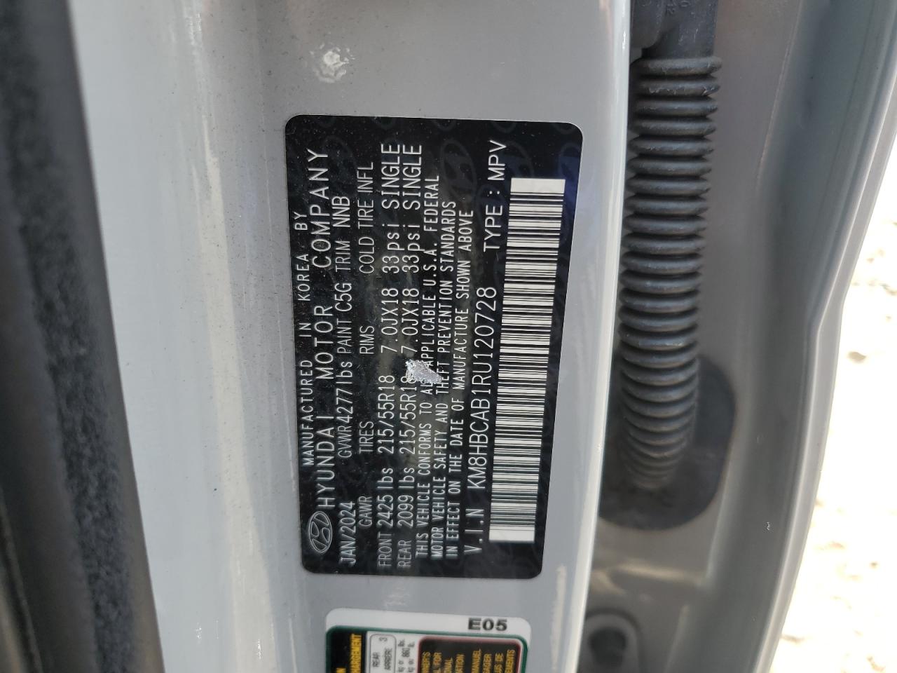 2024 Hyundai Kona Sel VIN: KM8HBCAB1RU120728 Lot: 64946925