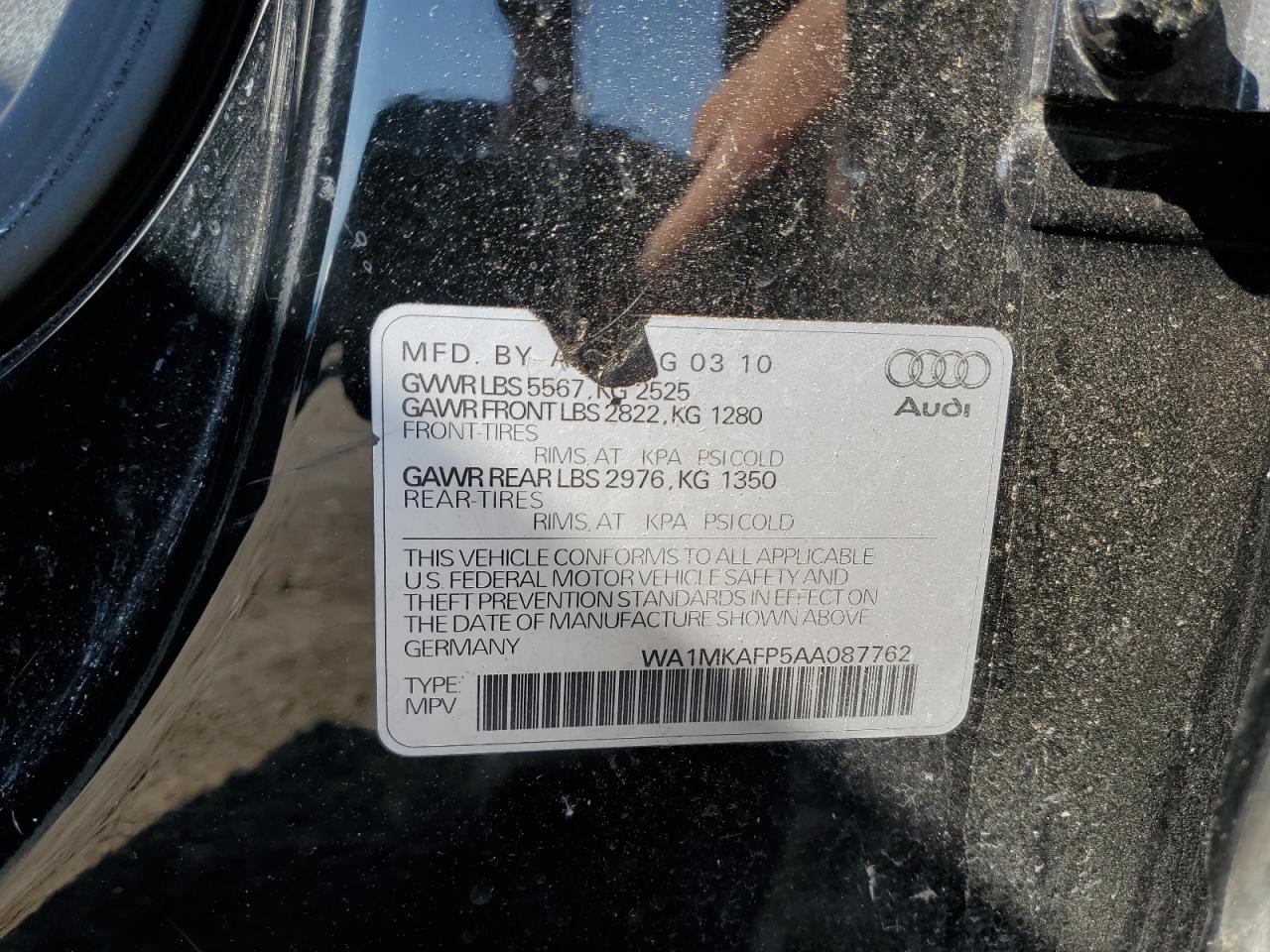 2010 Audi Q5 Premium Plus VIN: WA1MKAFP5AA087762 Lot: 63660095