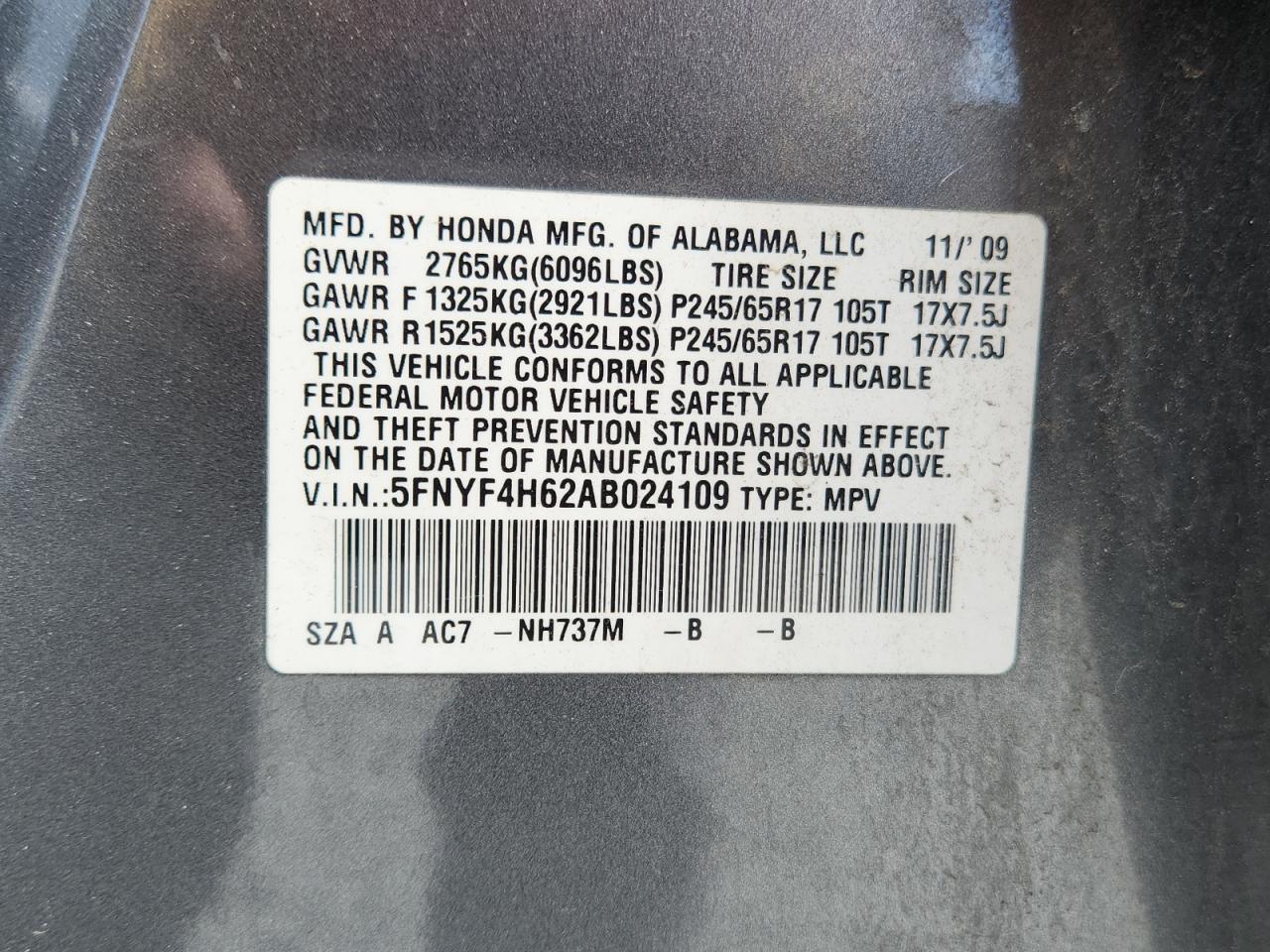 2010 Honda Pilot Exl VIN: 5FNYF4H62AB024109 Lot: 64049805