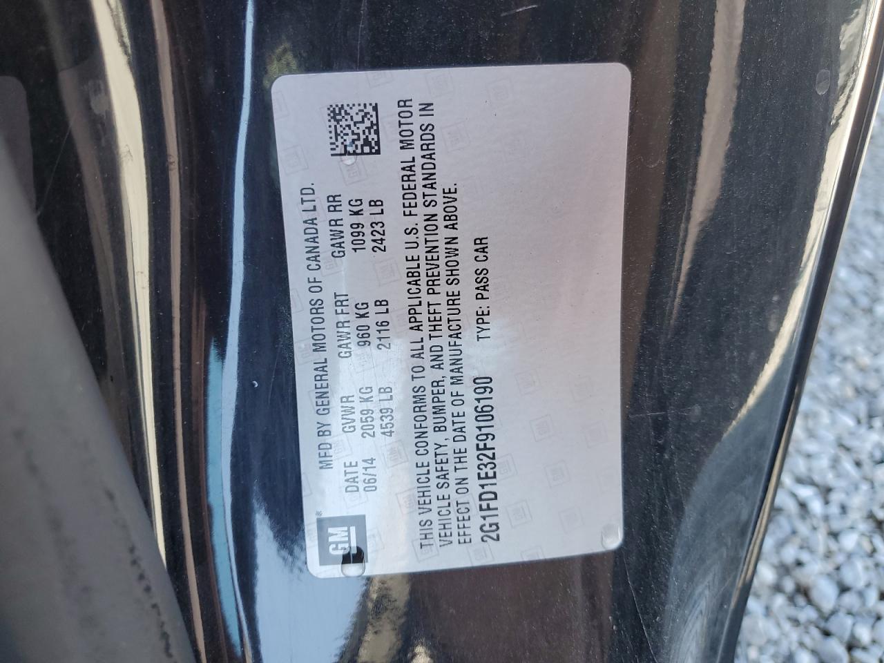 2015 Chevrolet Camaro Lt VIN: 2G1FD1E32F9106190 Lot: 64645785