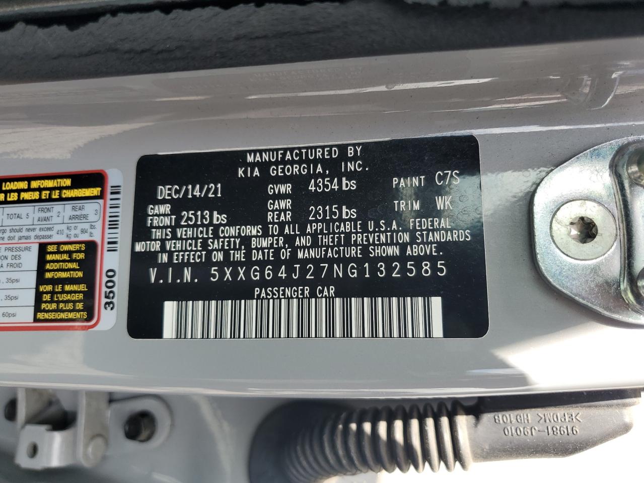 2022 Kia K5 Gt Line VIN: 5XXG64J27NG132585 Lot: 63475295