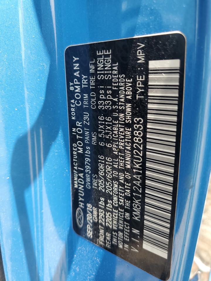 2019 Hyundai Kona Se VIN: KM8K12AA1KU228833 Lot: 63061745