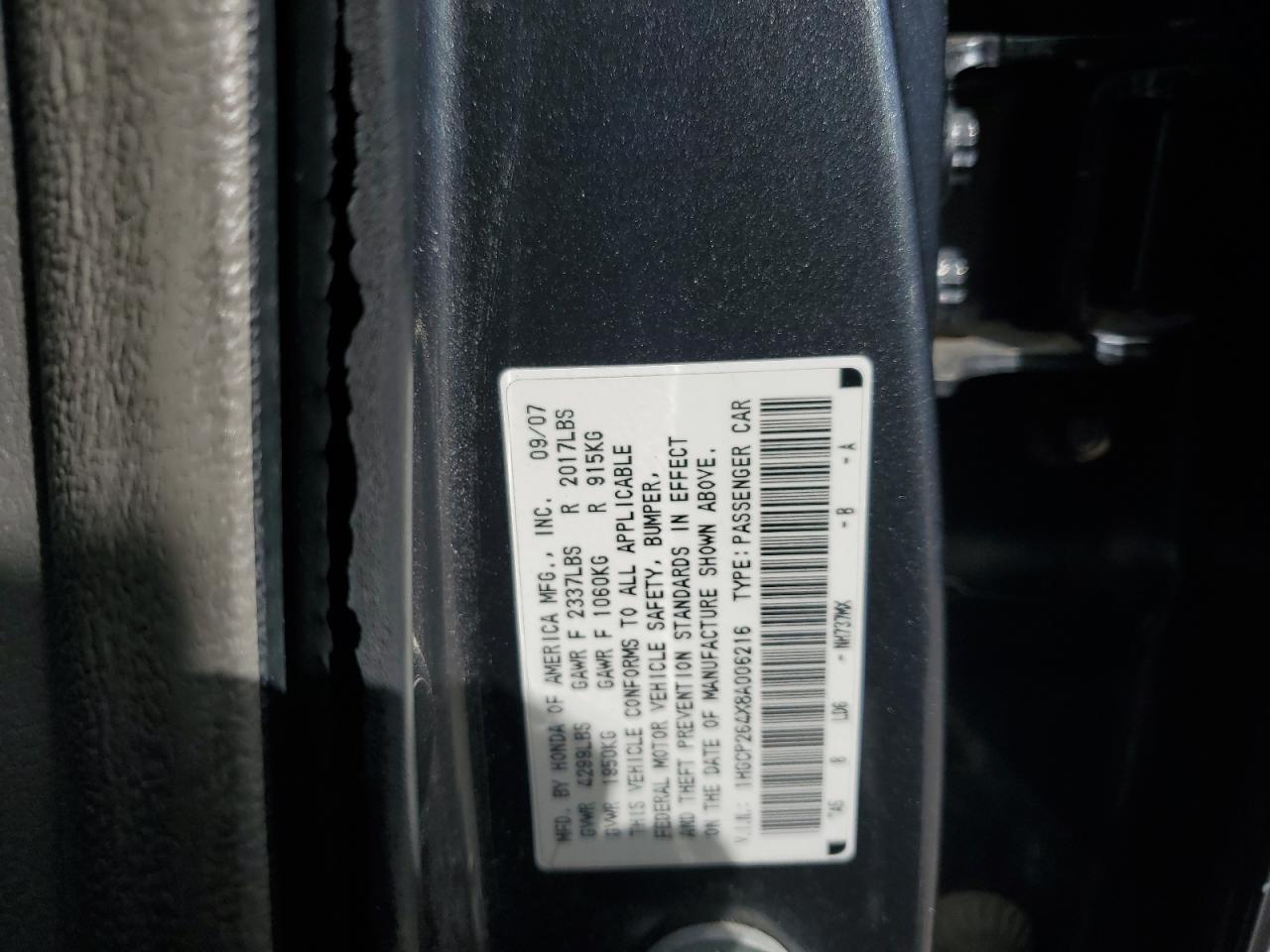 2008 Honda Accord Lxp VIN: 1HGCP264X8A006216 Lot: 65185575