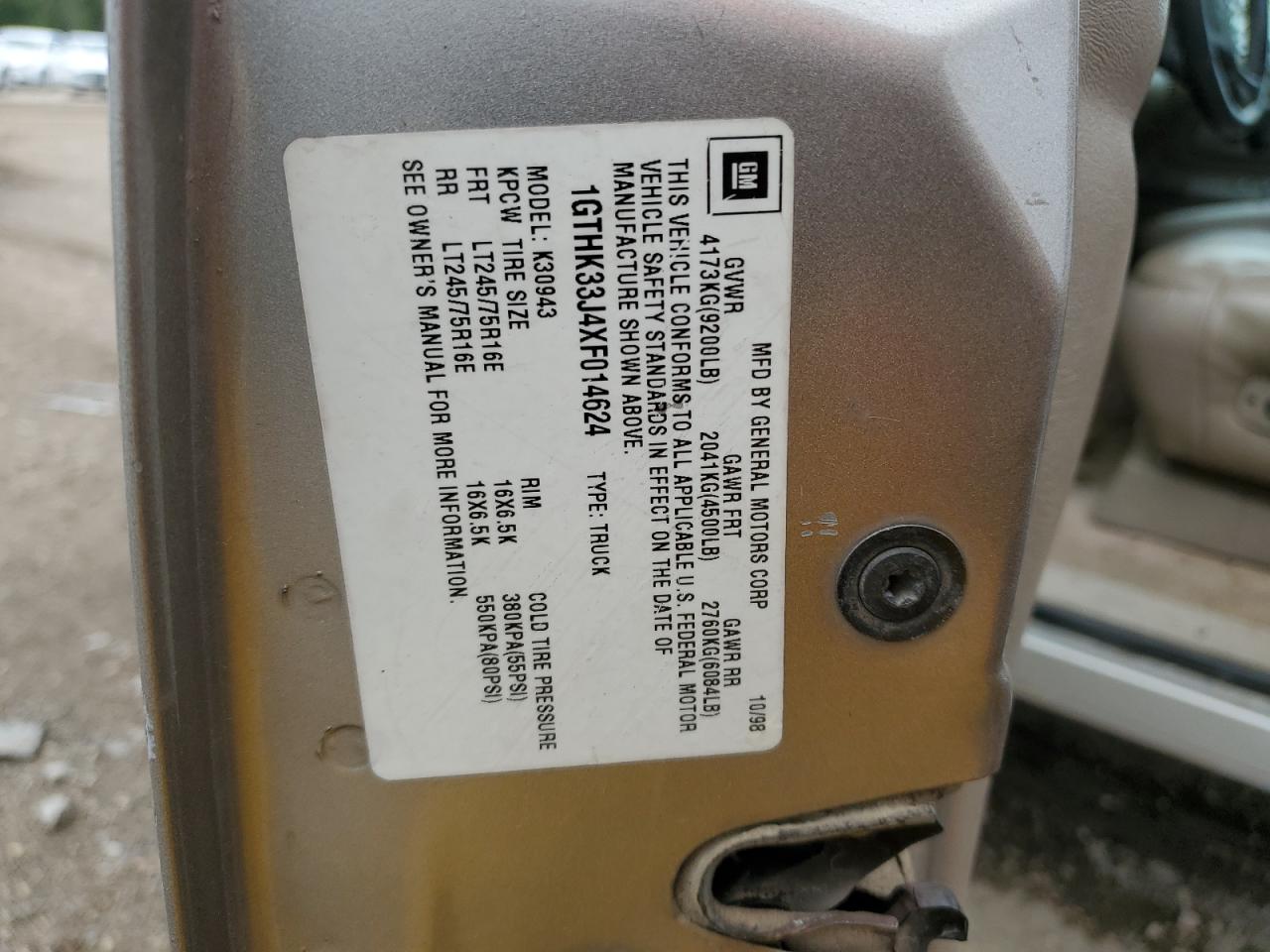 1gthk33j4xf014624 1GTHK33J4XF014624 1999 GMC Sierra K3500