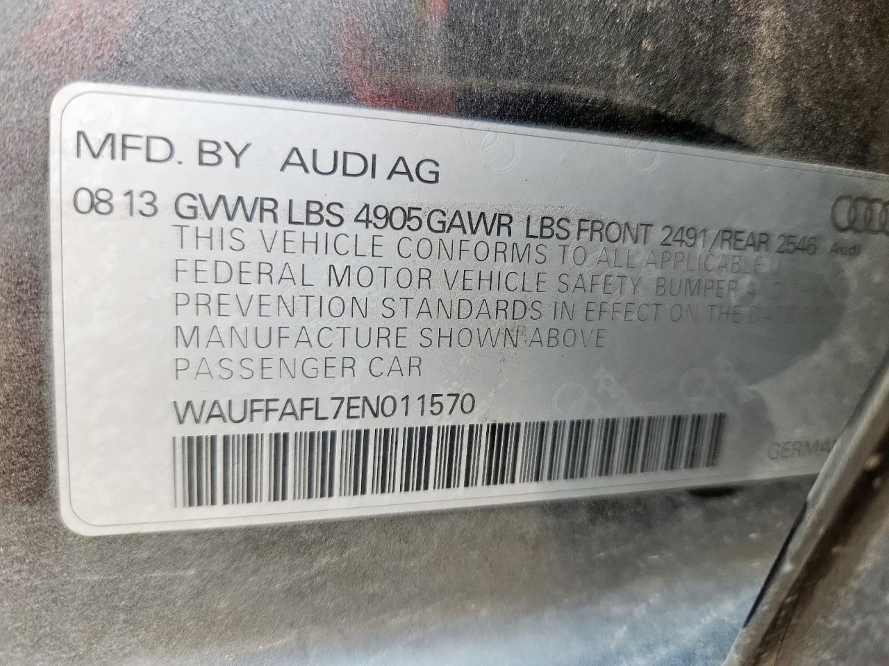 2014 Audi A4 Premium Plus VIN: WAUFFAFL7EN011570 Lot: 65241395