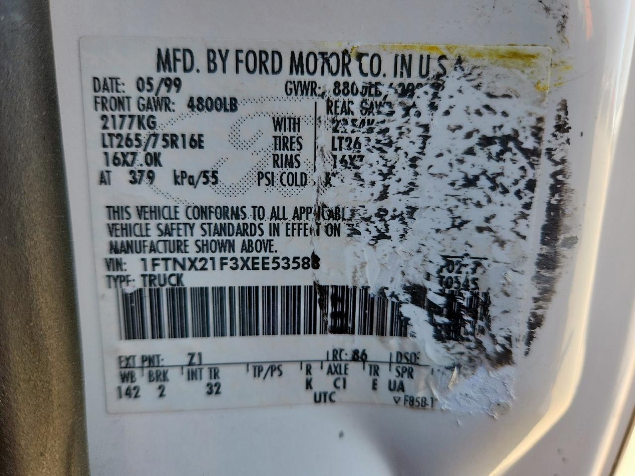 1999 Ford F250 Super Duty VIN: 1FTNX21F3XEE53588 Lot: 64113385