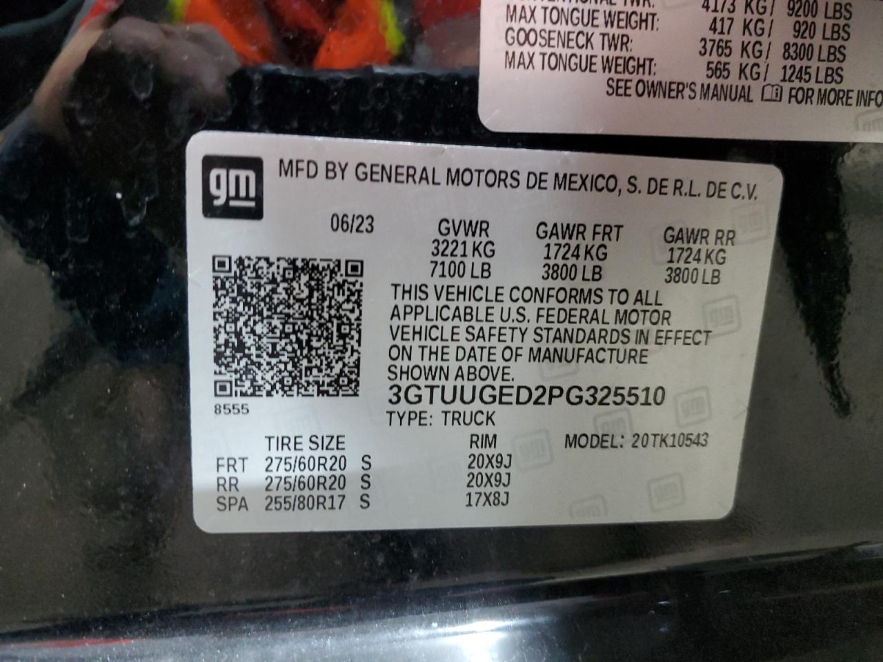 2023 GMC Sierra K1500 Denali VIN: 3GTUUGED2PG325510 Lot: 66712735