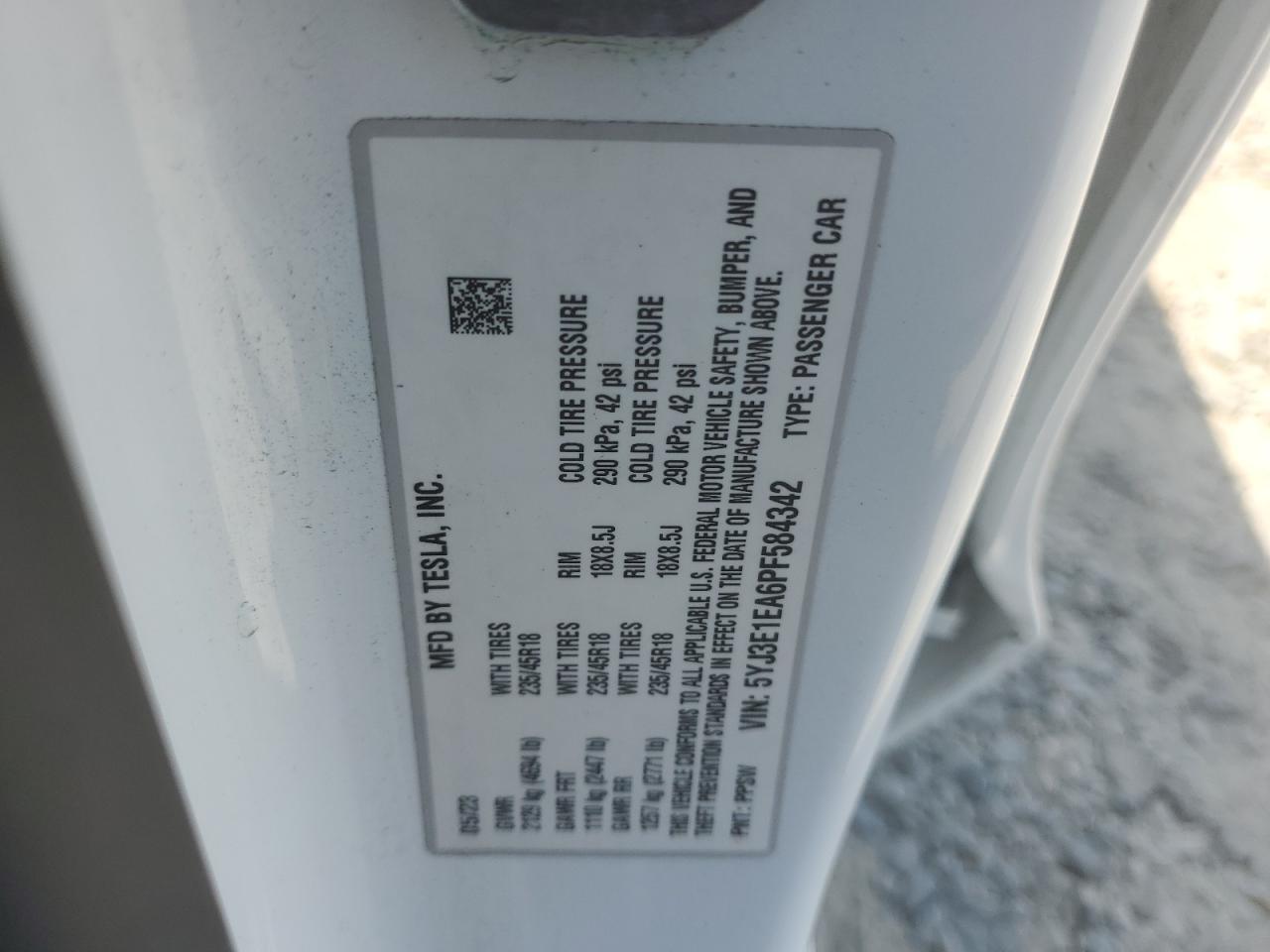 2023 Tesla Model 3 VIN: 5YJ3E1EA6PF584342 Lot: 64491145