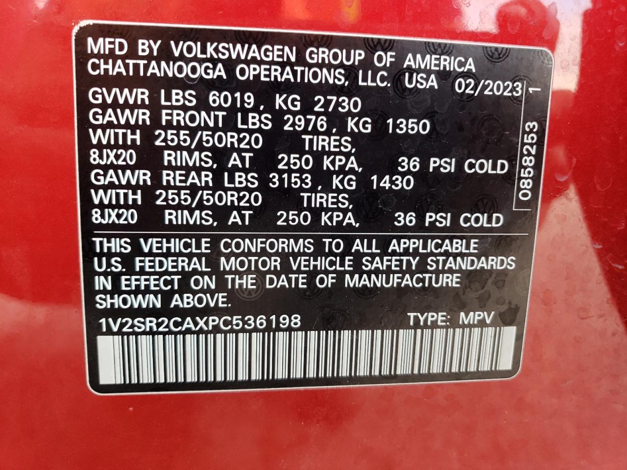2023 Volkswagen Atlas Sel R-Line VIN: 1V2SR2CAXPC536198 Lot: 62009835