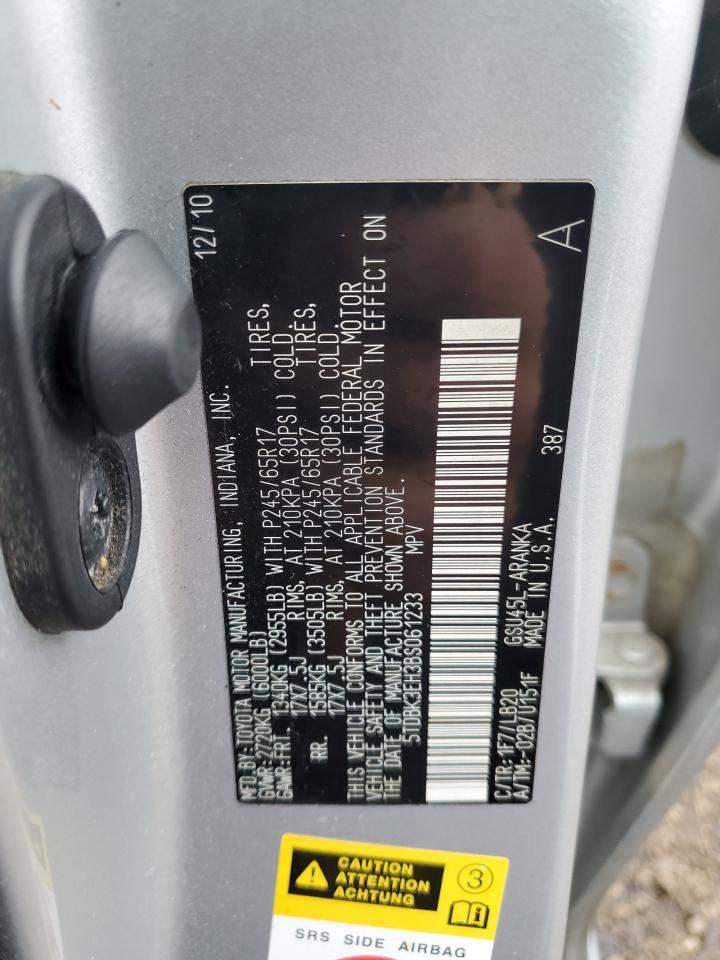 2011 Toyota Highlander Base VIN: 5TDBK3EH3BS061233 Lot: 63924565