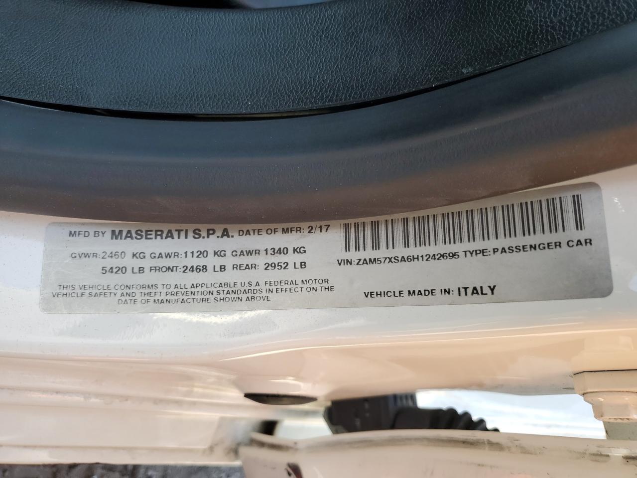 zam57xsa6h1242695 ZAM57XSA6H1242695 2017 Maserati Ghibli