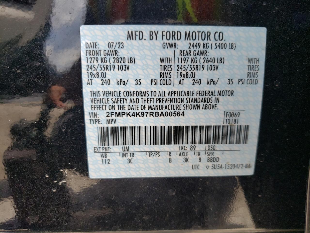 2024 Ford Edge Titanium VIN: 2FMPK4K97RBA00564 Lot: 64039815