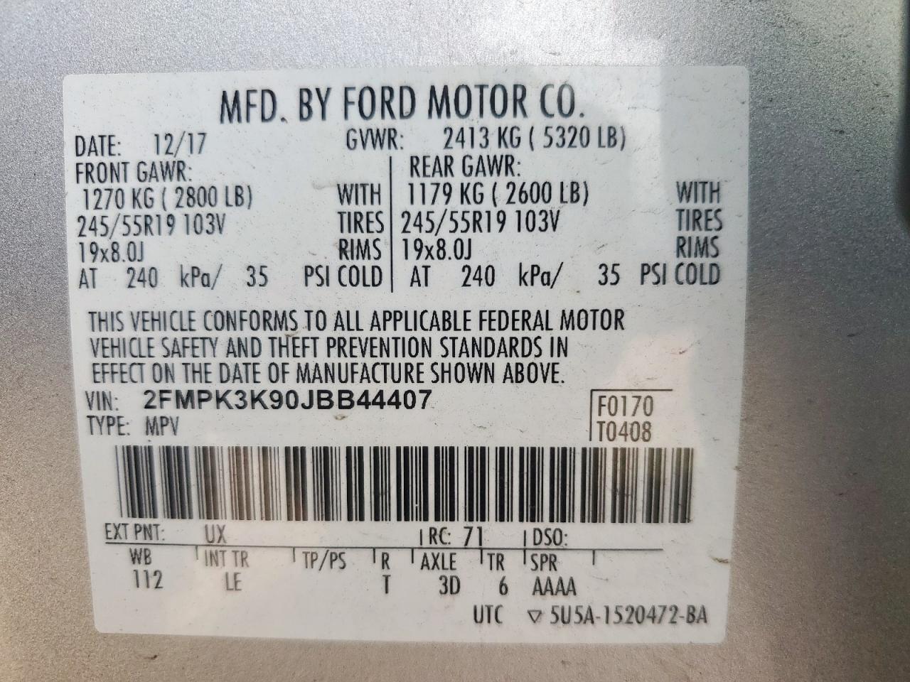 2018 Ford Edge Titanium VIN: 2FMPK3K90JBB44407 Lot: 64844175