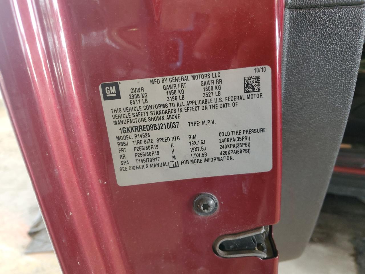1gkkrred8bj210037 1GKKRRED8BJ210037 2011 GMC Acadia Slt-1