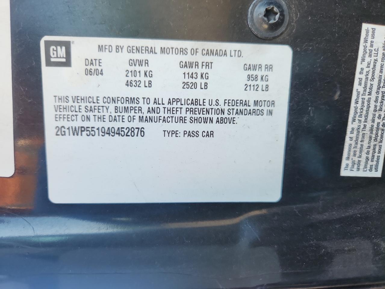 2004 Chevrolet Impala Ss VIN: 2G1WP551949452876 Lot: 64454615