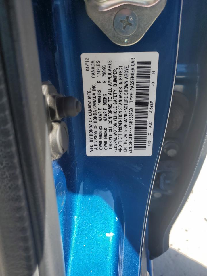 2012 Honda Civic Lx VIN: 2HGFB2F57CH558769 Lot: 65270335