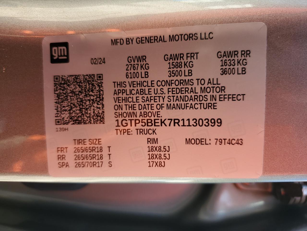 2024 GMC Canyon Elevation VIN: 1GTP5BEK7R1130399 Lot: 65146935