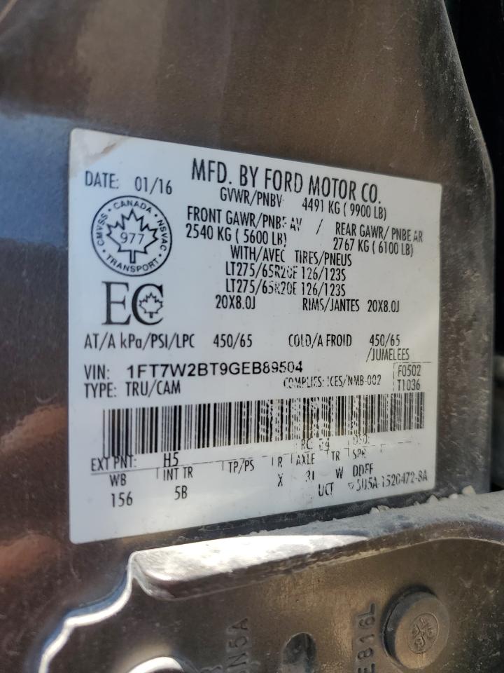 2016 Ford F250 Super Duty VIN: 1FT7W2BT9GEB89504 Lot: 64976775