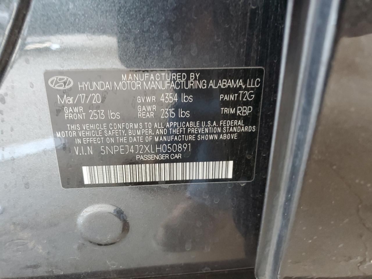 2020 Hyundai Sonata Sel Plus VIN: 5NPEJ4J2XLH050891 Lot: 64325085