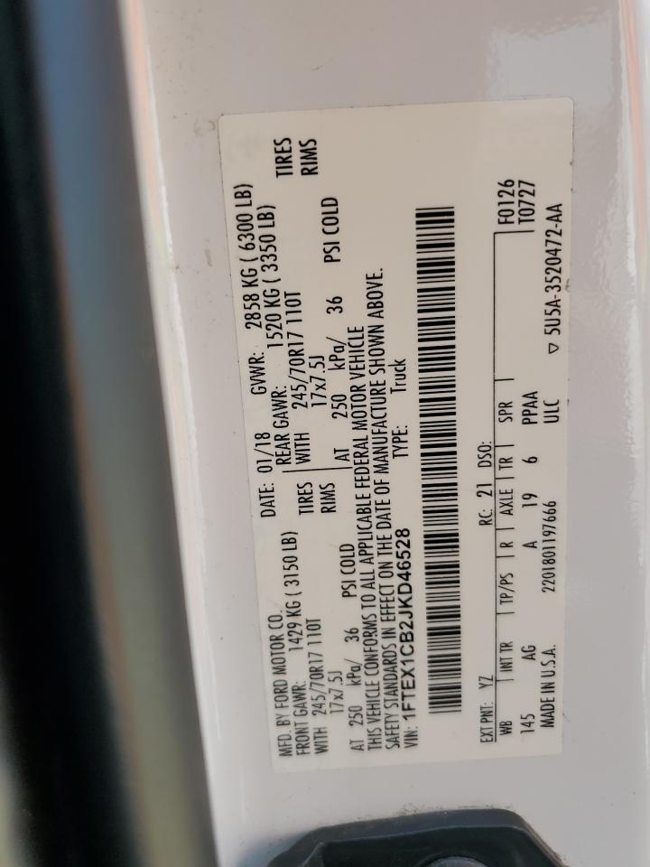 2018 Ford F150 Super Cab VIN: 1FTEX1CB2JKD46528 Lot: 60521885