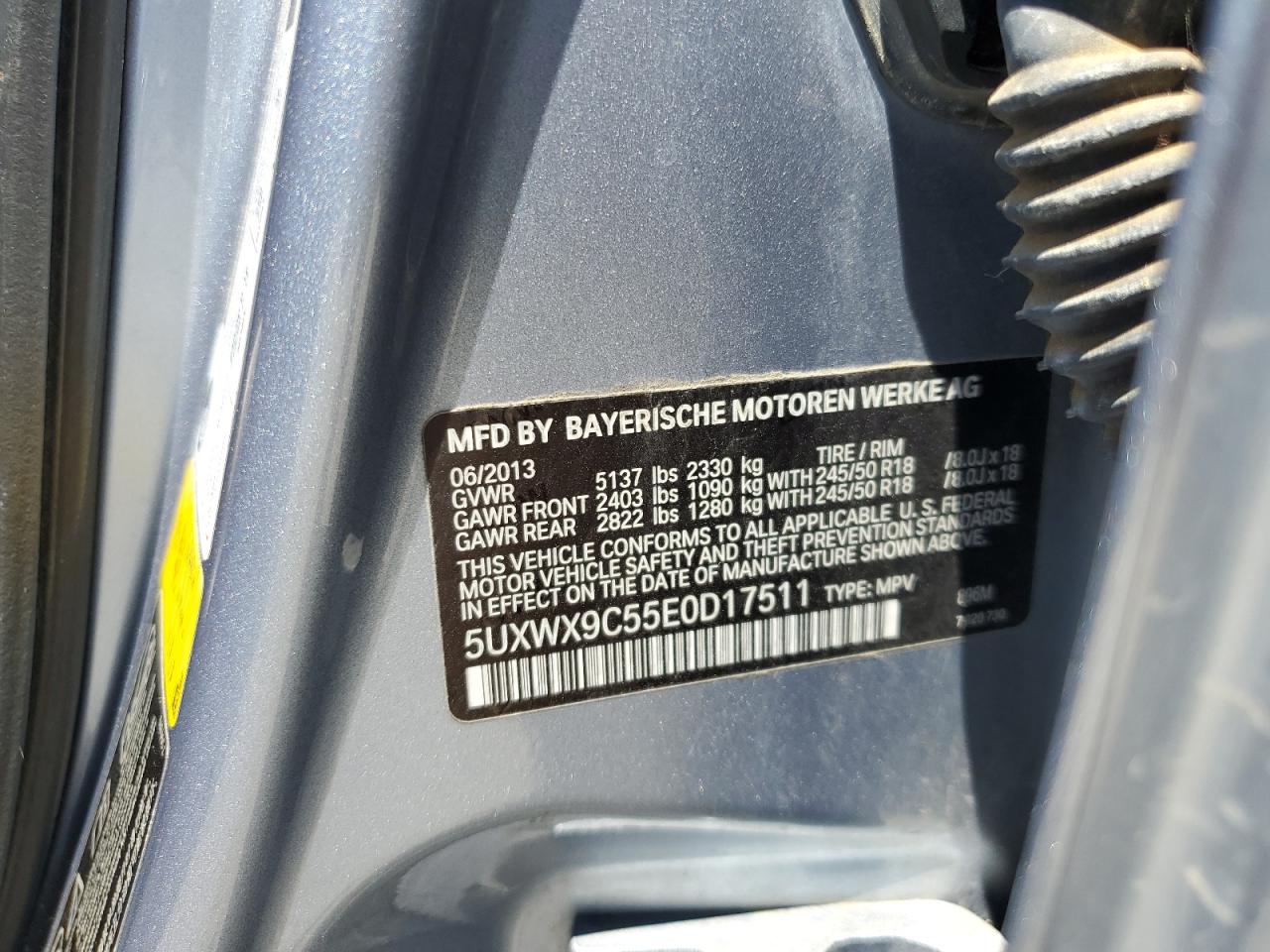 2014 BMW X3 xDrive28I VIN: 5UXWX9C55E0D17511 Lot: 63446365