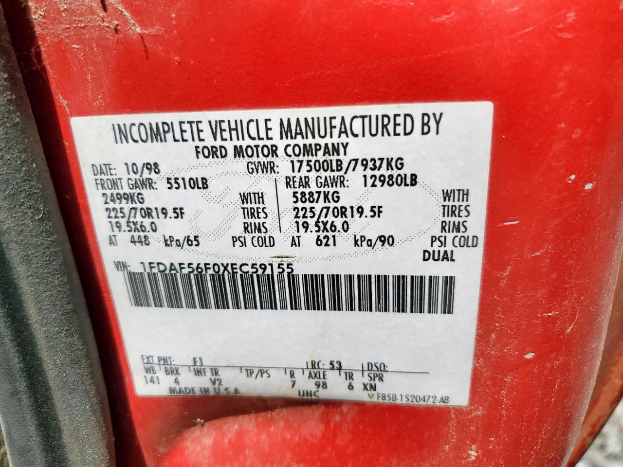 1fdaf56f0xec59155 1FDAF56F0XEC59155 1999 Ford F550 Super Duty