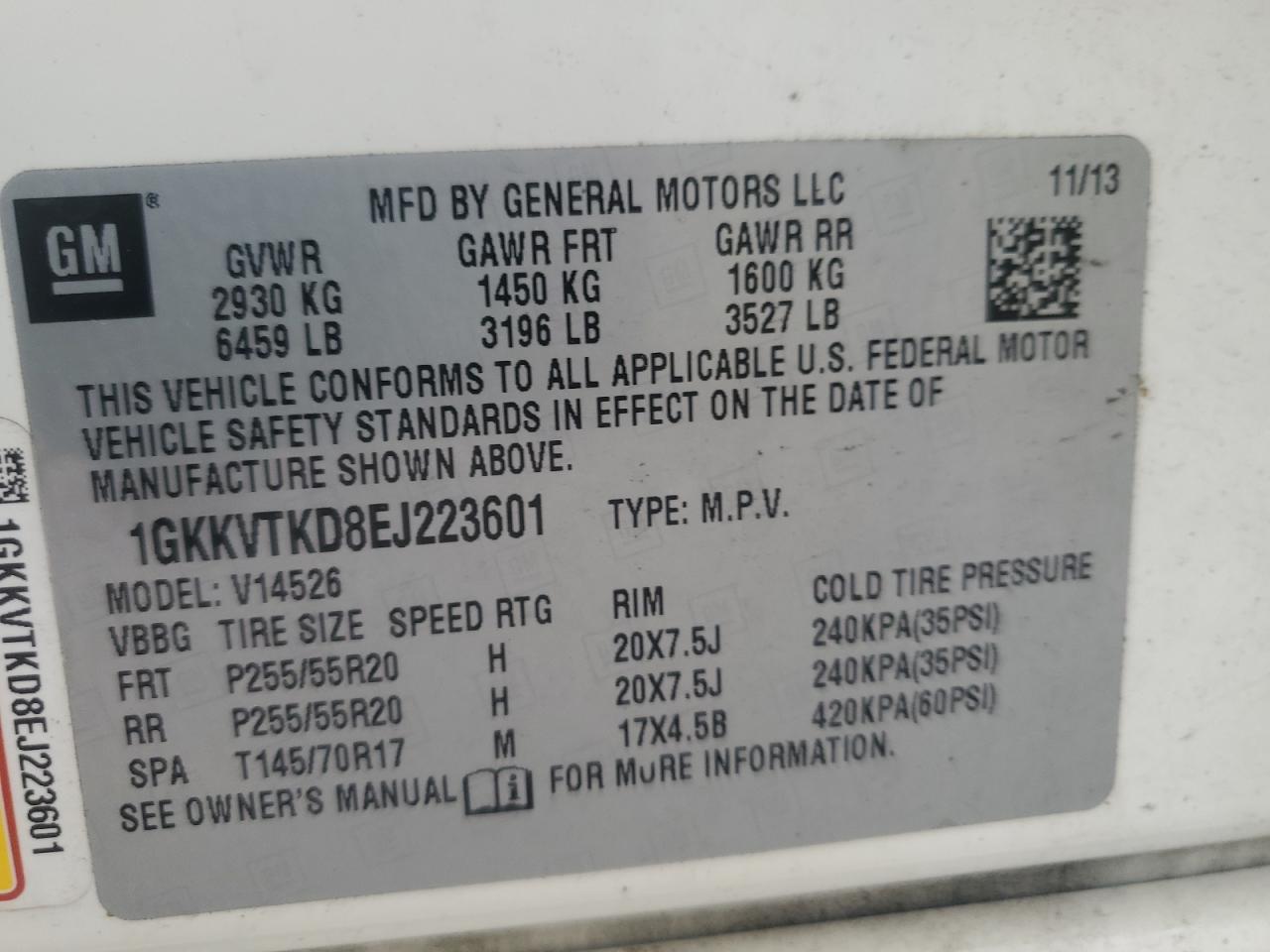 2014 GMC Acadia Denali VIN: 1GKKVTKD8EJ223601 Lot: 66719495