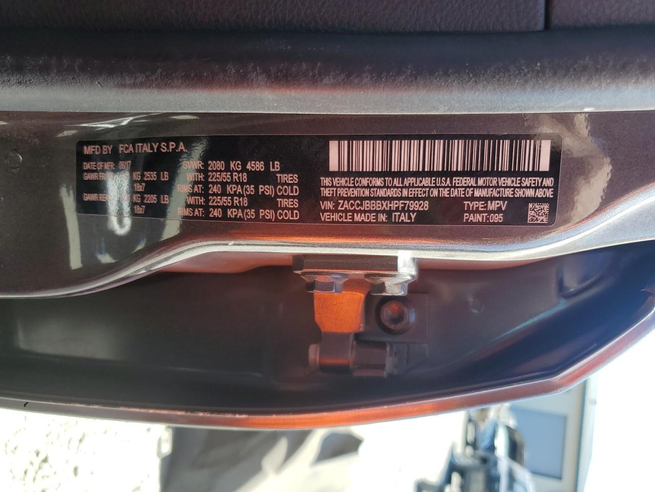2017 Jeep Renegade Latitude VIN: ZACCJBBBXHPF79928 Lot: 63322235