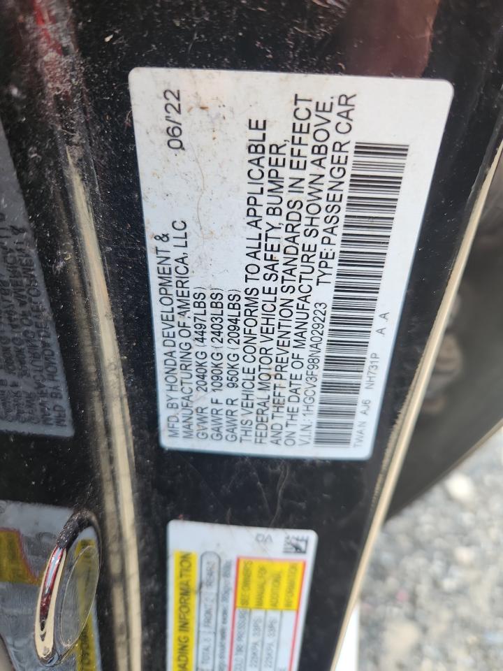 2022 Honda Accord Touring Hybrid VIN: 1HGCV3F98NA029223 Lot: 64167995
