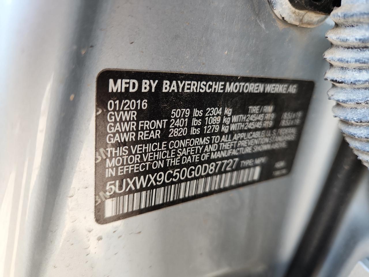 2016 BMW X3 xDrive28I VIN: 5UXWX9C50G0D87727 Lot: 64365915