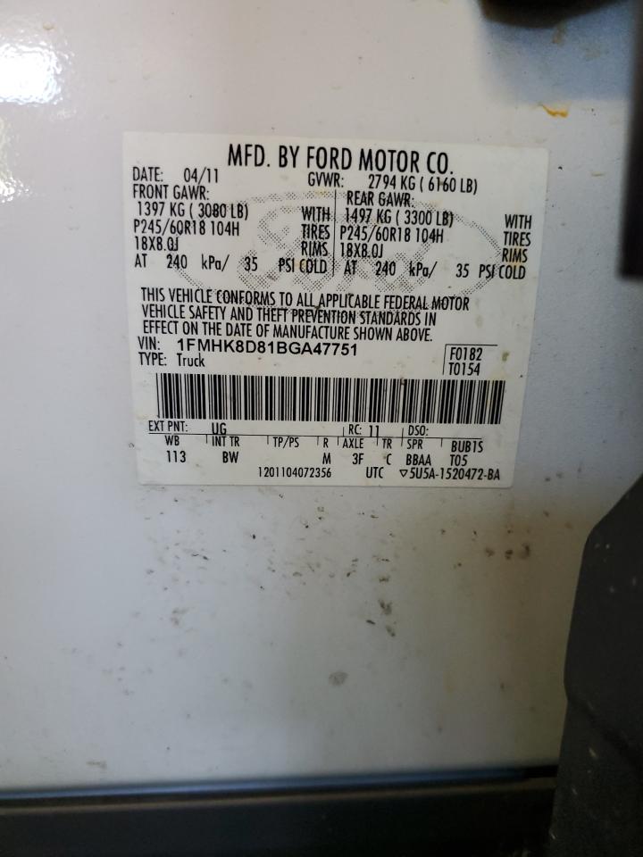 2011 Ford Explorer Xlt VIN: 1FMHK8D81BGA47751 Lot: 65180875