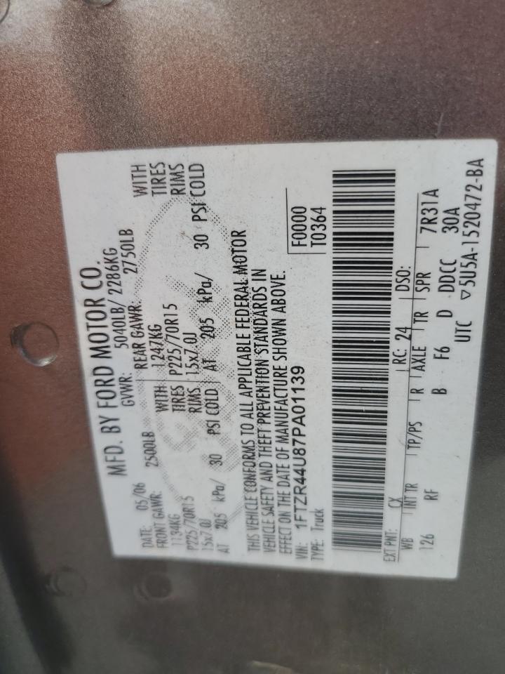 2007 Ford Ranger Super Cab VIN: 1FTZR44U87PA01139 Lot: 64465625