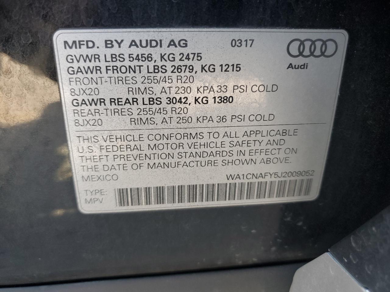 wa1cnafy5j2009052 WA1CNAFY5J2009052 2018 Audi Q5 Prestige