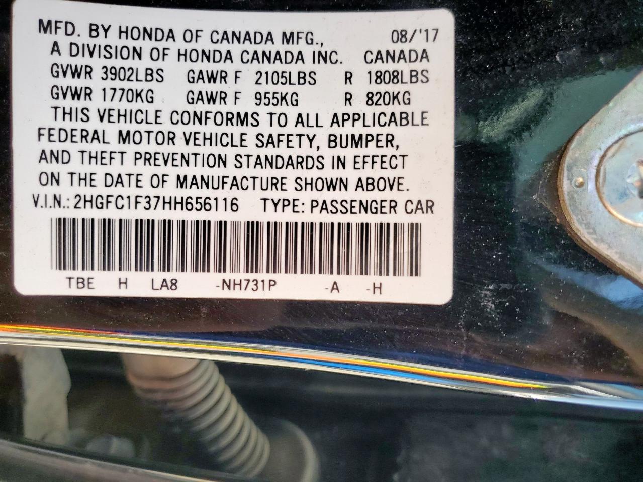 2017 Honda Civic Ex VIN: 2HGFC1F37HH656116 Lot: 65256885