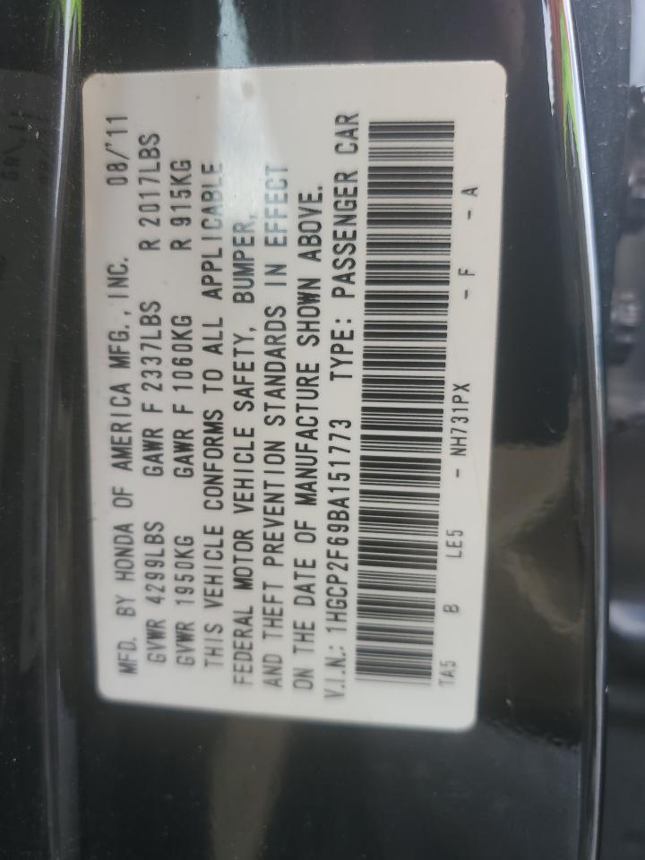 2011 Honda Accord Se VIN: 1HGCP2F69BA151773 Lot: 64950245