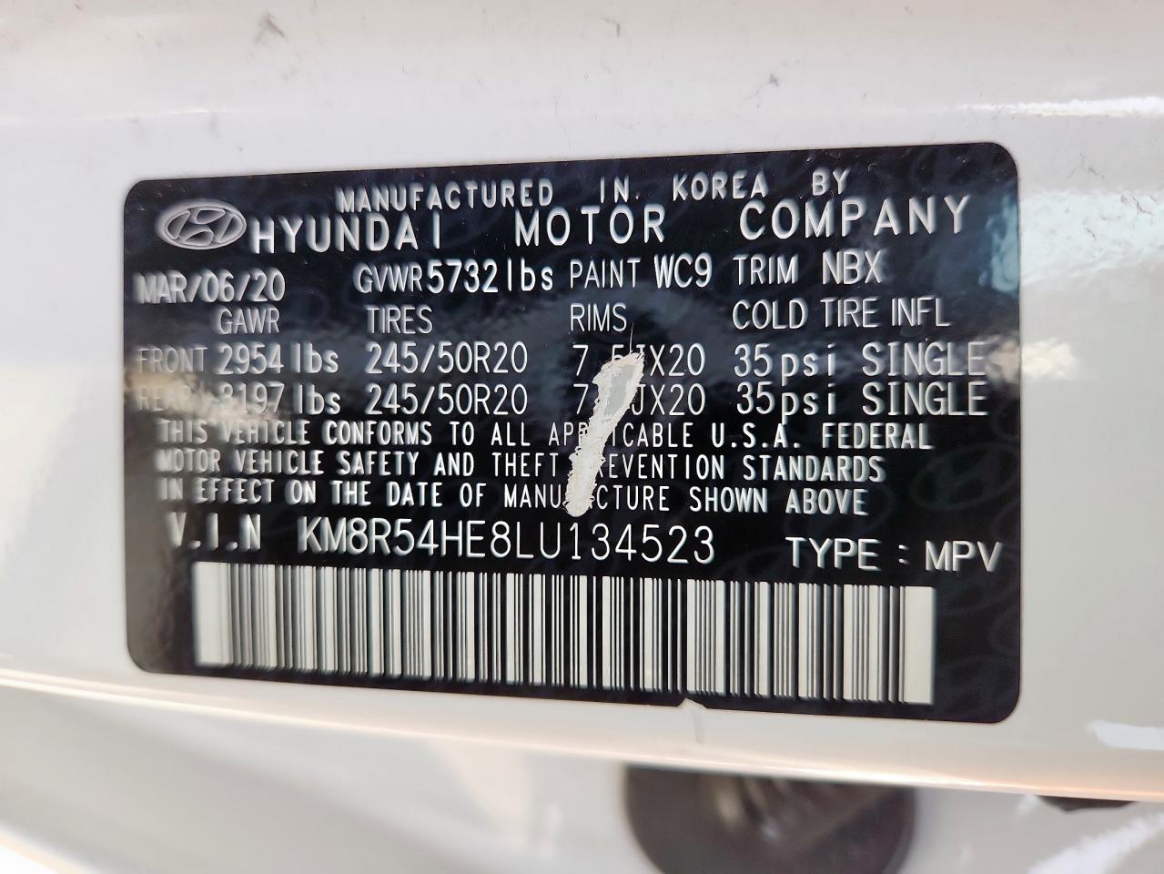 2020 Hyundai Palisade Limited VIN: KM8R54HE8LU134523 Lot: 63201205