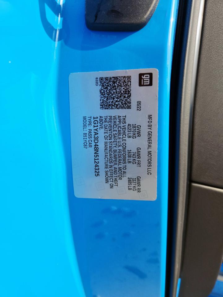 2022 Chevrolet Corvette Stingray 1Lt VIN: 1G1YA3D48N5124325 Lot: 63581845