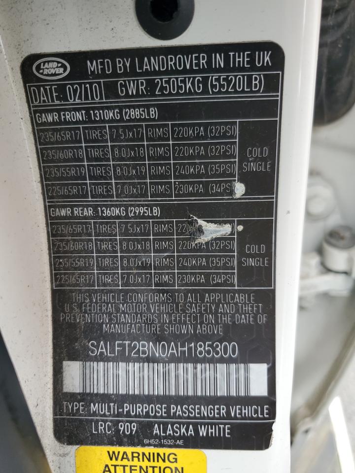 2010 Land Rover Lr2 Hse Technology VIN: SALFT2BN0AH185300 Lot: 65221675