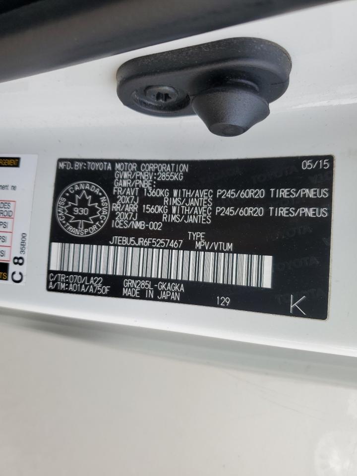 2015 Toyota 4Runner Sr5/Sr5 Premium VIN: JTEBU5JR6F5257467 Lot: 65012815