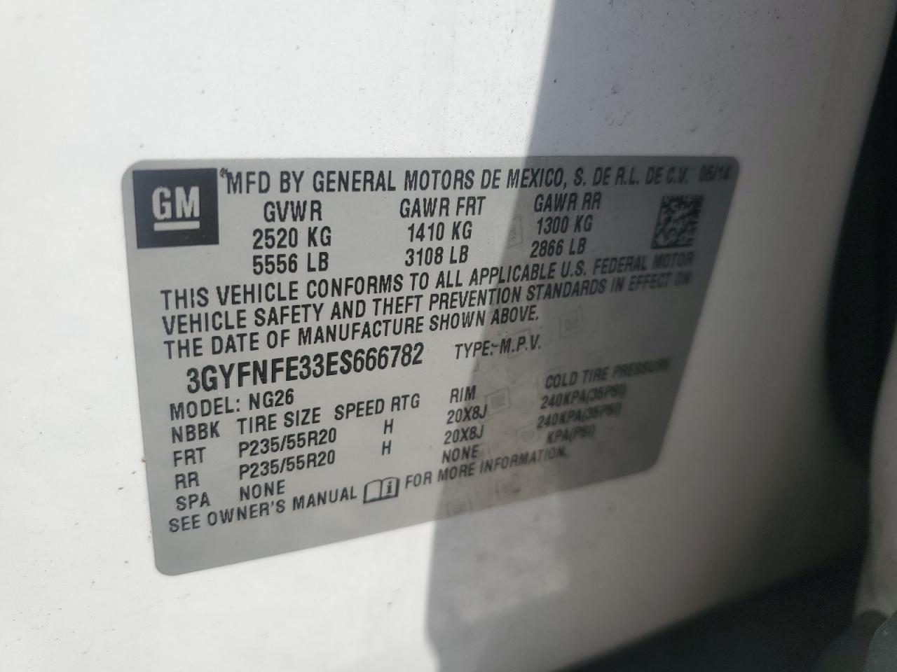 2014 Cadillac Srx Performance Collection VIN: 3GYFNFE33ES666782 Lot: 62865865
