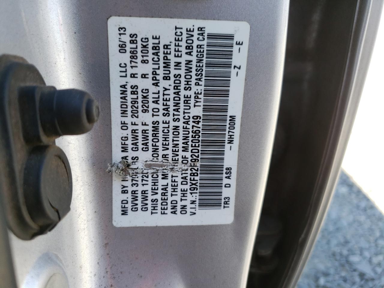 2013 Honda Civic Exl VIN: 19XFB2F92DE056749 Lot: 64298335