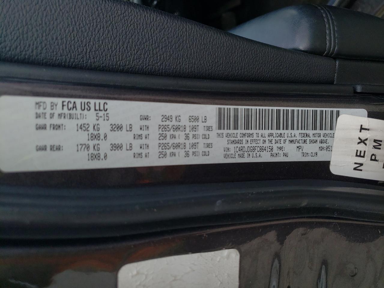 2015 Dodge Durango Limited VIN: 1C4RDJDG8FC864150 Lot: 64369705