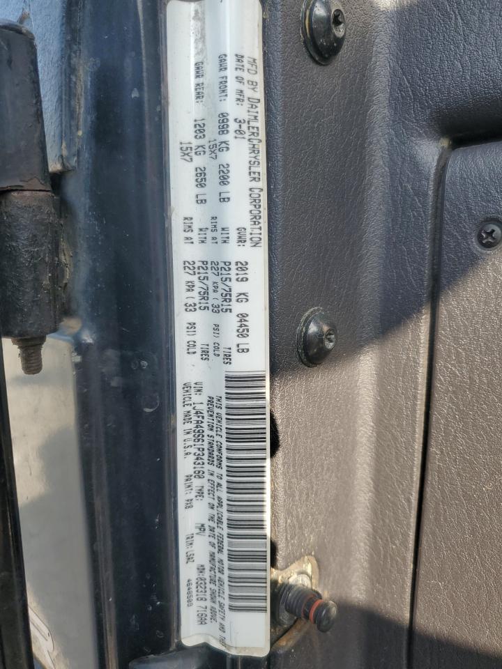 2001 Jeep Wrangler / Tj Sport VIN: 1J4FA49S61P343160 Lot: 65129205