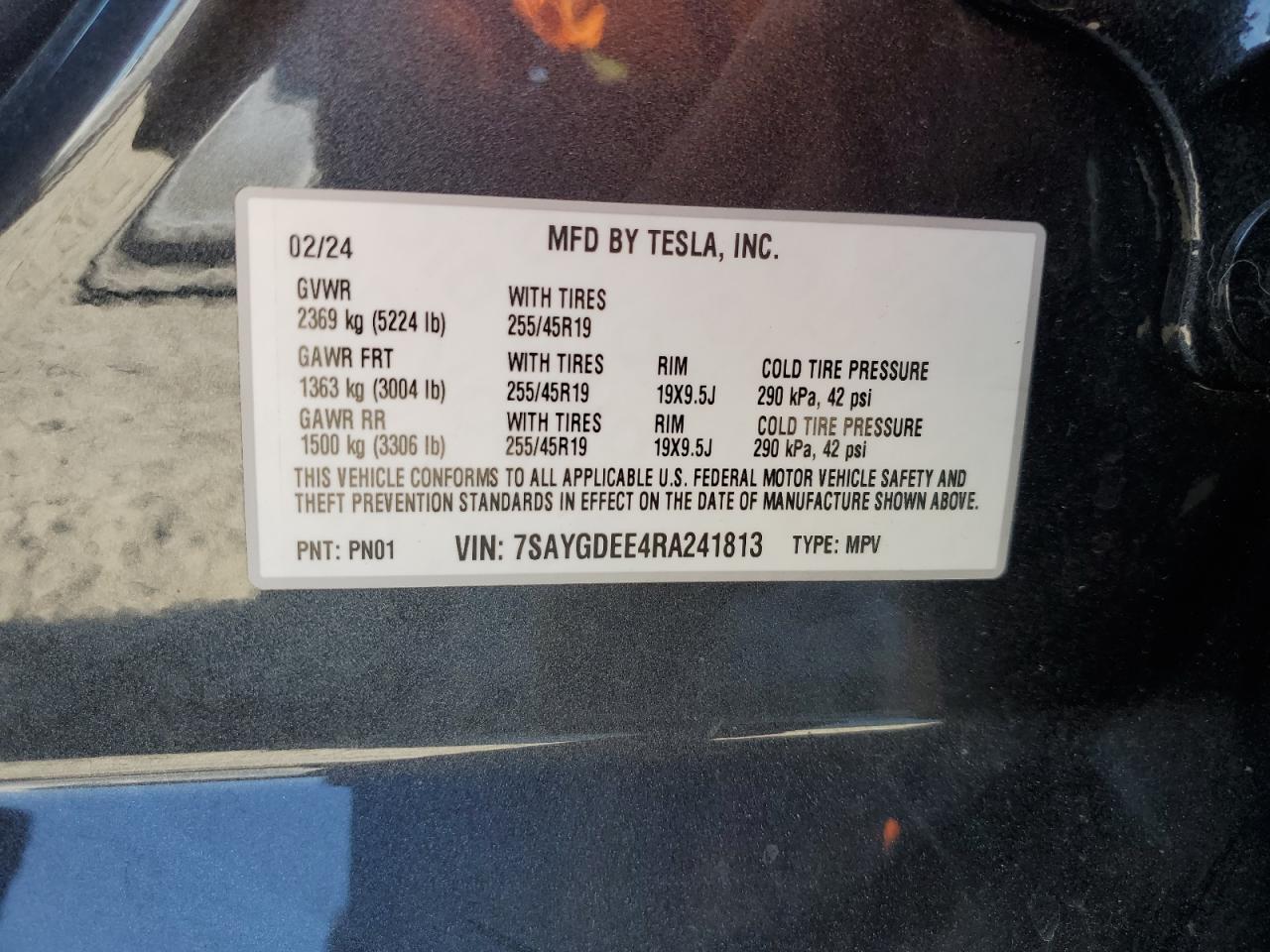 2024 Tesla Model Y VIN: 7SAYGDEE4RA241813 Lot: 64519155