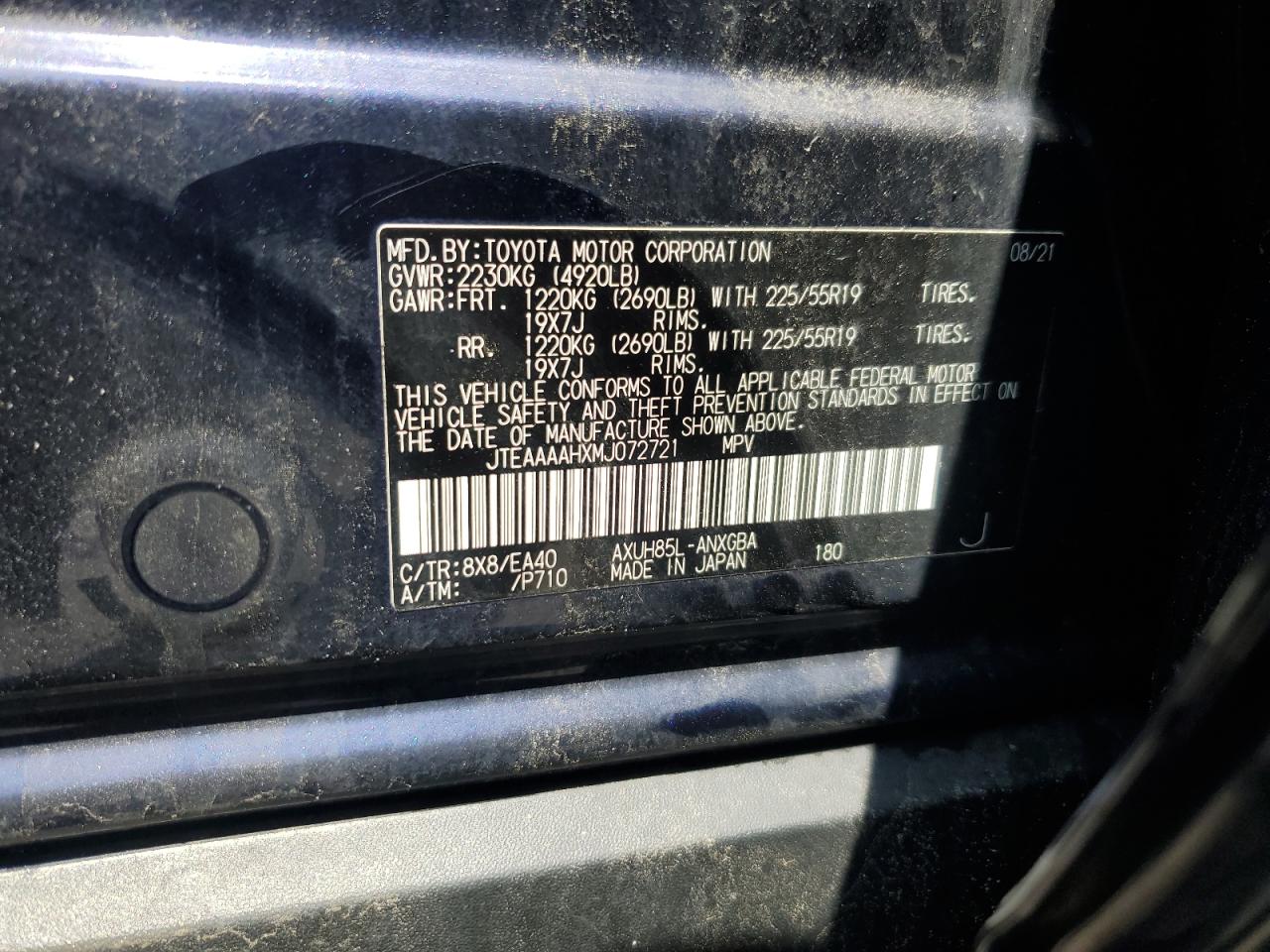 2021 Toyota Venza Le VIN: JTEAAAAHXMJ072721 Lot: 64325145