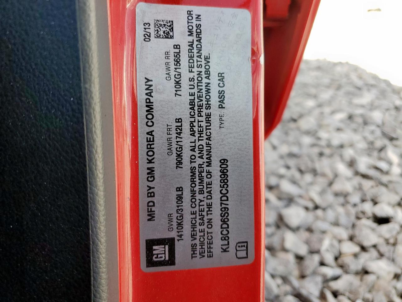 2013 Chevrolet Spark 1Lt VIN: KL8CD6S97DC589609 Lot: 71995805