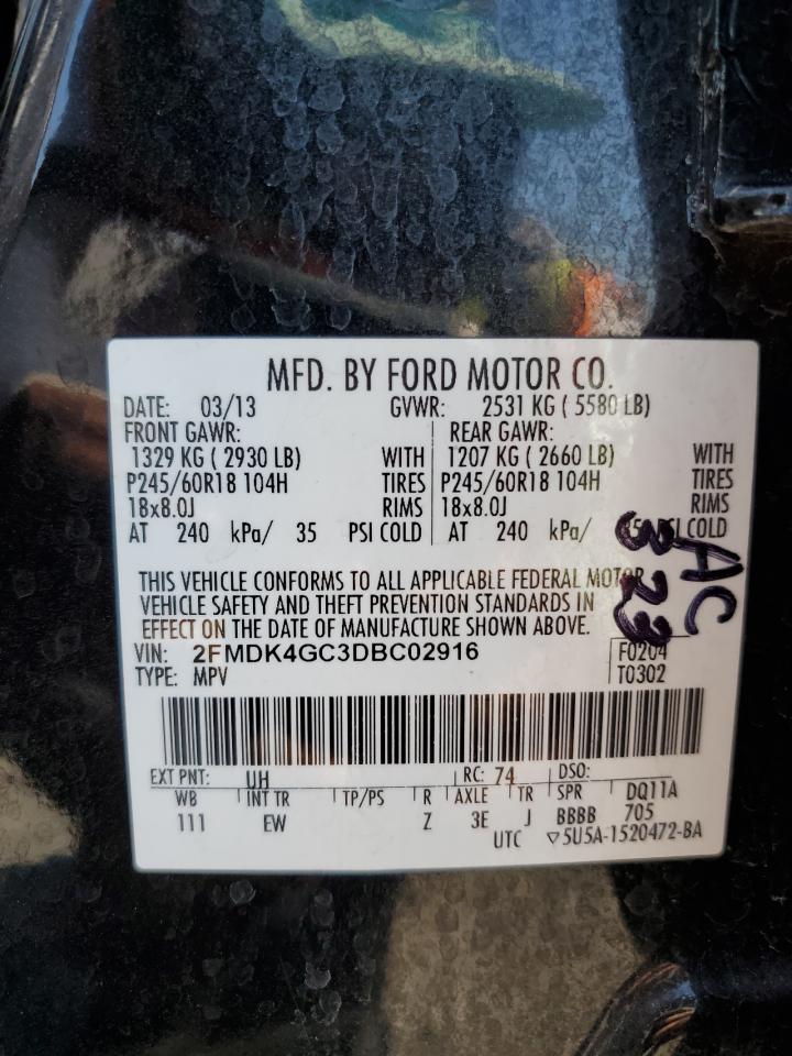 2013 Ford Edge Se VIN: 2FMDK4GC3DBC02916 Lot: 64668585