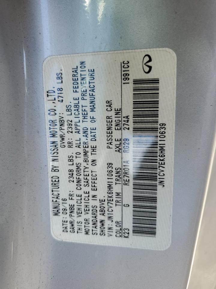 2017 Infiniti Q60 Base VIN: JN1CV7EK6HM110639 Lot: 65166285